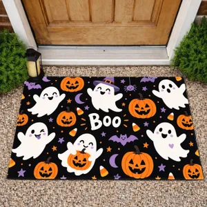 Cute Ghosts and Jack-o'-Lanterns for a Playful Halloween Home Entryway Celebration Doormat