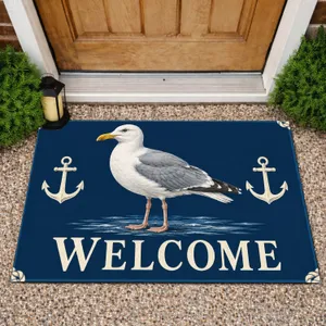 Seagull And Nautical Anchor Welcome Scene For Coastal Entryway And Seaside Home Style Doormat