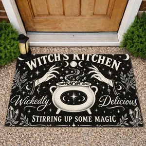 Witch Cauldron Kitchen Saying for Halloween Cooking and Everyday Spooky Home Decor Doormat
