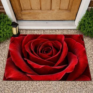Deep Red Rose Close-Up For Romantic Valentine Home Decor And Thoughtful Seasonal Gifting Doormat