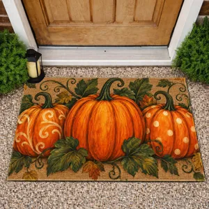 Autumn Pumpkin Trio for Cozy Harvest Season Entryways and Welcoming Farmhouse Homes Doormat