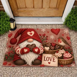 Valentine Gnome With Heart Treats For Cozy February Celebrations And Sweet Seasonal Charm Doormat