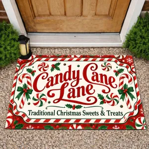 Candy Cane Lane Christmas Sweets Sign For Festive Holiday Home Decorating Doormat