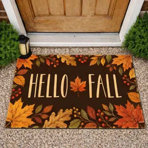 Autumn Foliage with Hello Fall Lettering for Cozy Seasonal Home Entryway Gatherings Doormat