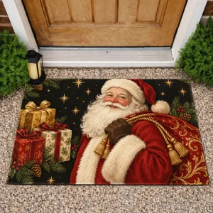 Santa Claus With Gift Sack And Wrapped Presents For A Magical Christmas Holiday Season Doormat
