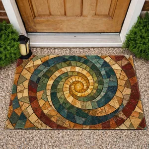 Earth Tone Spiral Mosaic for Boho Entryway Style and Warm Eclectic Home Interiors Doormat