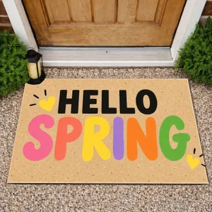 Colorful Hello Spring Lettering for a Cheerful Seasonal Entryway and Welcoming Home Doormat