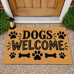 Dogs Welcome Paw Prints and Bones for Pet-Loving Homes, Entryways and Dog Owners Doormat