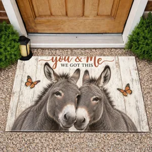 Donkey Pair and Orange Butterflies for Cozy Homes and Encouraging Everyday Moments Doormat
