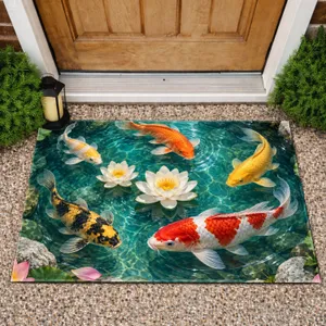 Five Koi And Lotus Pond For Serene Feng Shui Inspired Home Living Doormat