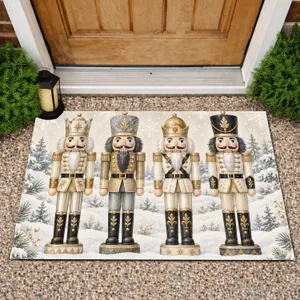 Four Christmas Nutcracker Soldiers with Snowflakes for a Festive Holiday Home Doormat