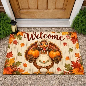 Whimsical Turkey With Pumpkins for Cozy Autumn Harvest Entryway Seasonal Home Decor Doormat