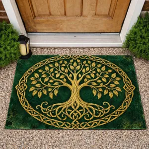 Golden Celtic Tree of Life Motif for Nature-Inspired Entryways and Peaceful Homes Doormat