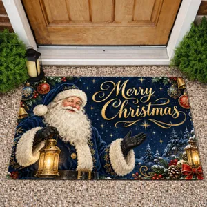 Classic Santa And Holly Christmas Greeting For A Cozy Festive Winter Holiday Home Doormat