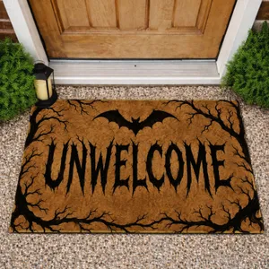 Black Bat and Thorny Branches for a Spooky Halloween Night Entryway Statement Doormat