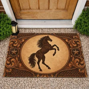 Rearing Horse Medallion for Rustic Western Home Entryway Décor Doormat