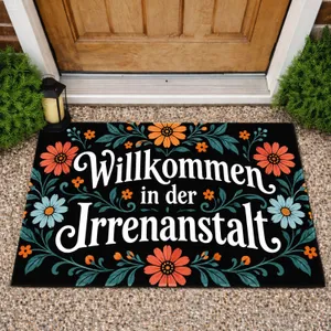 German Floral Typography for a Playful, Quirky Entryway Welcome and Home Decor Doormat