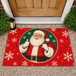 Cheerful Santa-Clad Holiday Reveler With Snowflakes For Festive Christmas Home Decor Doormat