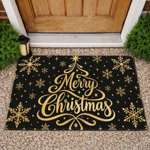 Gold Snowflake Merry Christmas Tree For Festive Holiday Home Decor Doormat