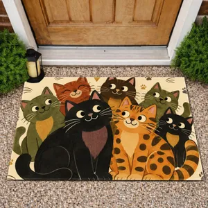 Colorful Cartoon Cat Family for Cheerful Homes and Cat Lover Gifts Doormat