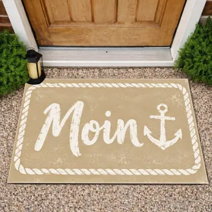 Nautical Anchor Moin Greeting for Coastal Home Entryway and Seaside Living Style Doormat