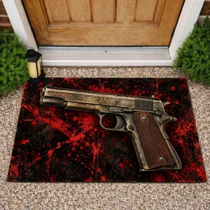 Vintage Pistol With Red Splatter for Bold Entryway Style and Classic Americana Fans Doormat