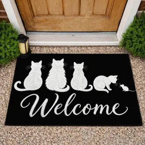 Four Cat Silhouettes and Little Mouse for a Charming Pet-Loving Home Entryway Gift Doormat