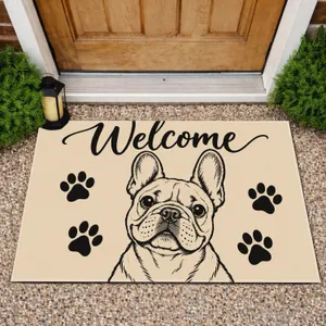 French Bulldog Welcome Paw Prints for a Cheerful Home Entryway for Frenchie Lovers Doormat