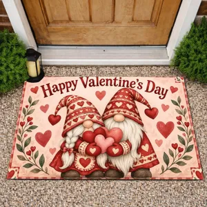 Valentine Gnome Couple with Hearts for Cozy February Celebrations and Home Decor Doormat