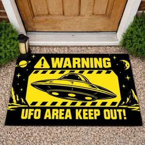 UFO Warning Zone With Retro Sci-Fi Alert Sign For Space Fans And Curious Visitors Doormat