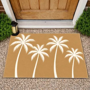 Four White Coconut Palms on Sandy Tan for Relaxed Tropical Living Doormat