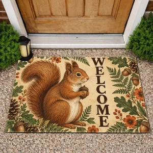 Rustic Squirrel And Woodland Botanicals For A Cozy Forest-Inspired Entryway Welcome Doormat