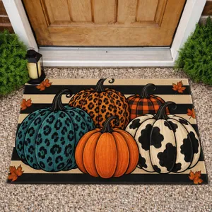 Leopard And Cow Print Pumpkins For Cozy Autumn Entryway Seasonal Fall Home Decor Doormat