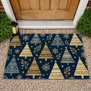 Navy Christmas Tree Scene for Cozy Holiday Home Décor and Seasonal Winter Cheer Doormat