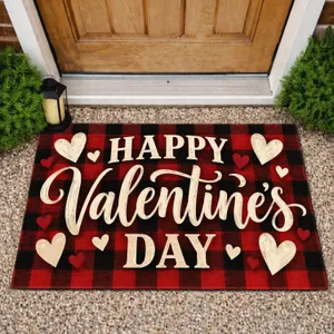 Red Black Checkered Valentine’s Day Hearts for a Warm Romantic Seasonal Entryway Doormat