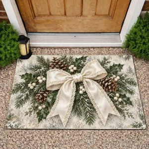Pinecone Lace Christmas Bow Holiday Decor for Cozy Rustic Winter Homes Doormat