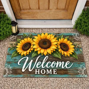 Turquoise Sunflowers Welcome Home Rustic Farmhouse Entryway Country House Style Doormat