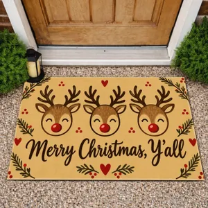 Three Reindeer Merry Christmas Y’all Holiday Cheer for Festive Homes Doormat