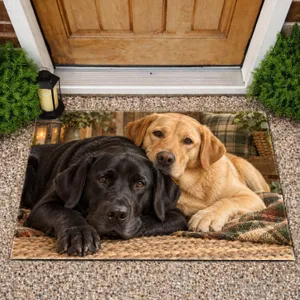 Black and Golden Labrador Pair for Cozy Farmhouse Entryway Style for Dog Lovers Doormat