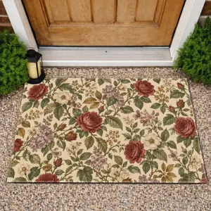 Vintage Woodland Leaves, Red Roses And Wildflowers For A Cozy Nature-Inspired Home Doormat