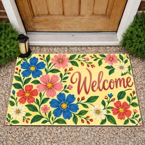 Colorful Wildflower Welcome for a Cheerful Cottage Entryway and Flower-Loving Home Doormat