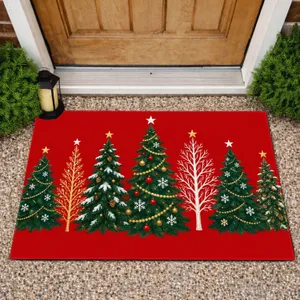 Seven Christmas Trees With Gold Stars for Festive Holiday Home Decorating Doormat