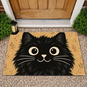 Big-Eyed Black Cat Face for Cozy Cat-Lover Homes and Playful Everyday Living Spaces Doormat