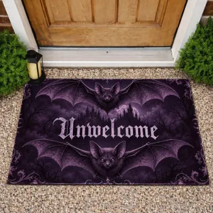 Purple Bat Halloween Scene for Spooky Seasonal Entryway and Haunted Home Decor Displays Doormat