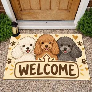 Three Cute Poodle Faces for Cheerful Entryway Decor and Dog Lover Housewarming Gifts Doormat