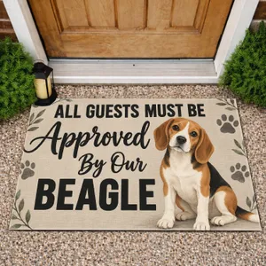 Beagle Approval Quote with Friendly Hound Portrait for Dog Lovers and Entryway Style Doormat