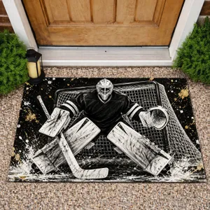 Ice Hockey Goalie And Net For Game-Day Entryways And Sports-Loving Hockey Fans Doormat