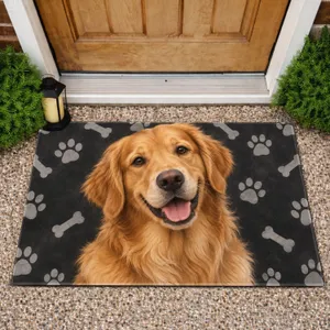 Golden Retriever Portrait With Paw Prints For Dog Lovers And Pet-Friendly Homes Doormat