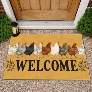 Colorful Farm Chickens Welcome Guests With Cheerful Country Charm for Farmhouse Homes Doormat