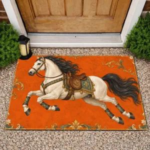 Ivory Leaping Horse With Ornate Tack for a Refined Equestrian-Inspired Home Entryway Doormat